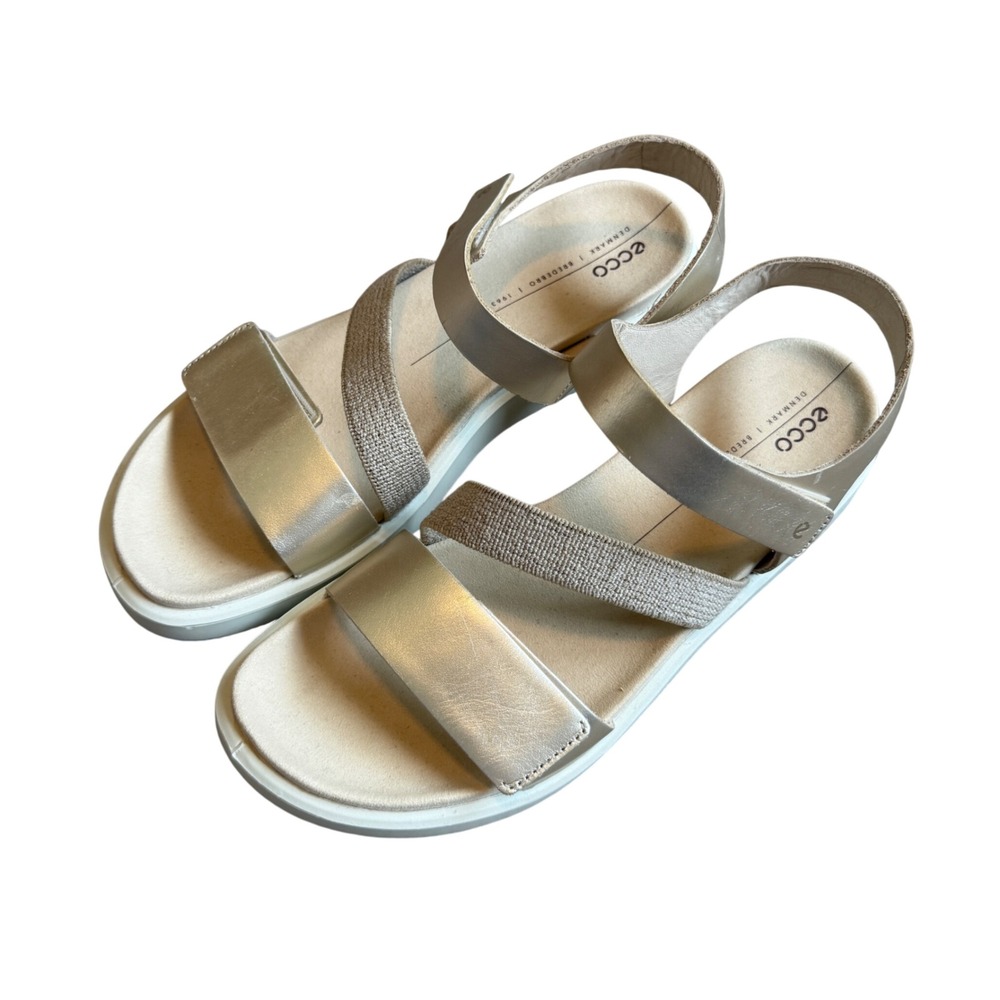 ECCO Women's Sz 40 (9/9.5) Simpil Strappy Sandal Metallic Gold Leather Comfort